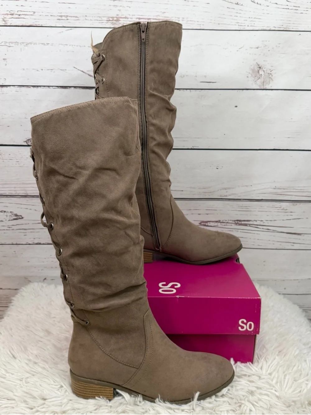 Kohl's SO Othonna Taupe Slouchy Knee High Boots Size 8.5 Wide Calf NIB